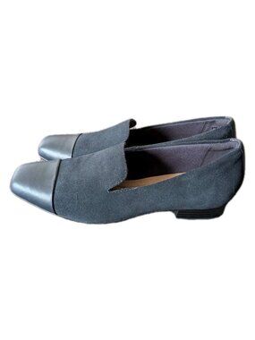 Clarks Tilmont Step Navy Blue Suede Loafers Leather Cap Toe Women's 8.5 Boho